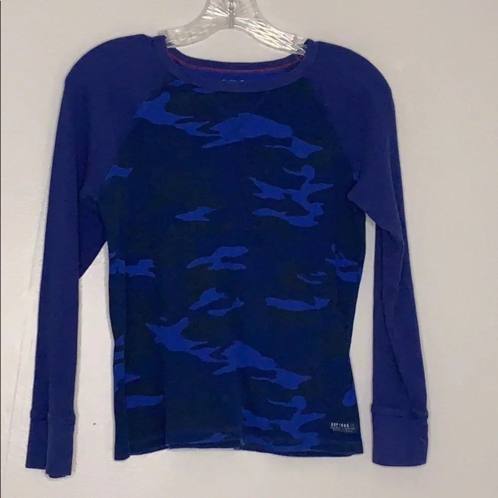 GAP Thermal Blue Camo Waffle Knit Long Sleeve Shirt kids large boy